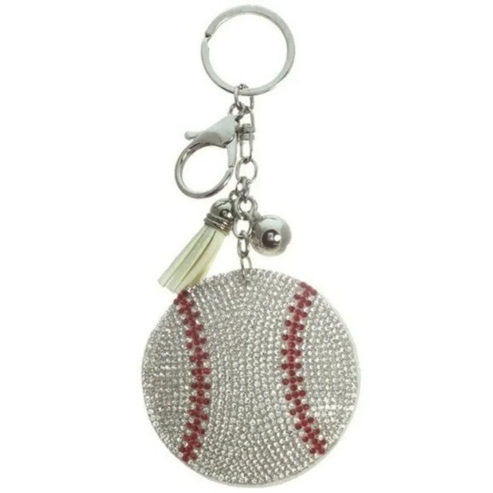 Puffed Rhinestone Baseball Key‎ Chain Purse Charm